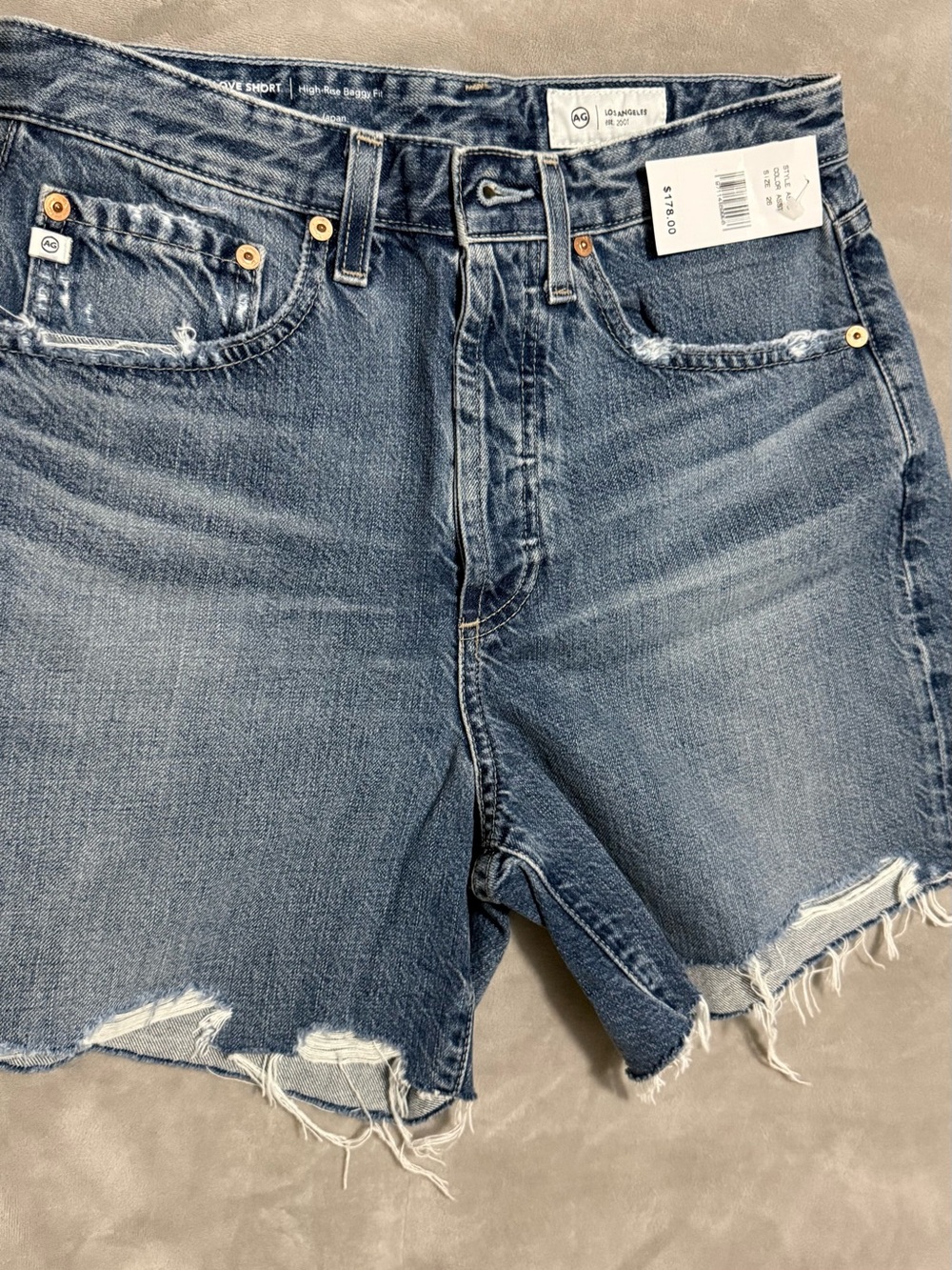 Ag Adriano Goldschmied Medium Blue Distressed Cutoff Denim Shorts